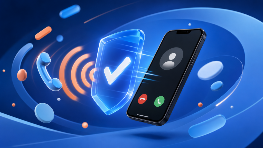 Smartphone affichant un appel entrant protégé par un bouclier de consentement, illustrant l'encadrement du démarchage téléphonique
